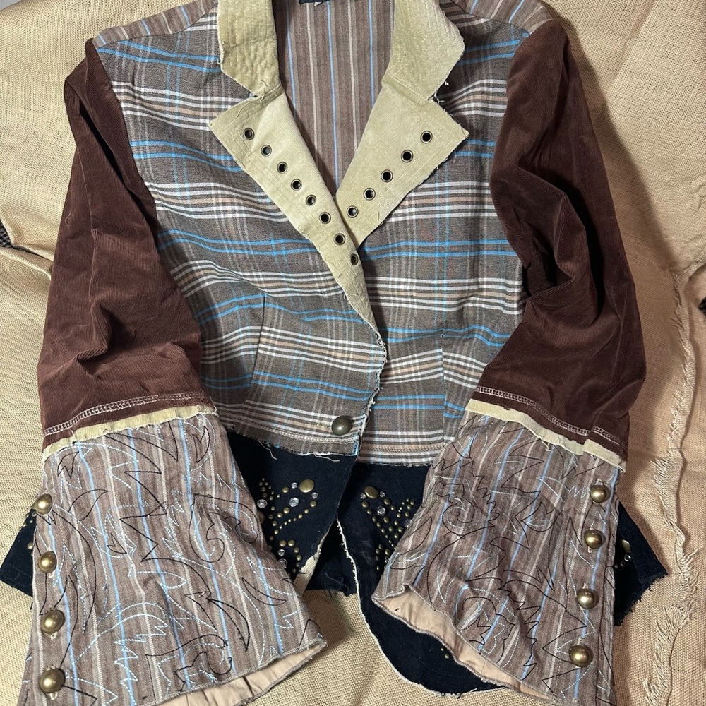 Basil and Maude Boho Jacket with Patchwork and Embroidery. XL $65